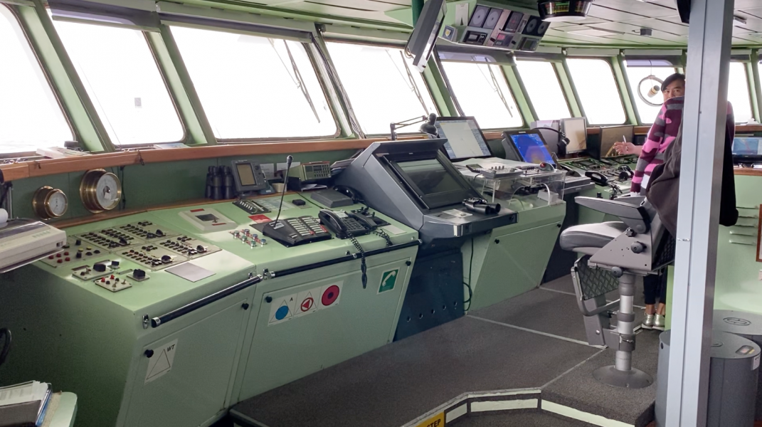 Visiting the bridge of an Antarctic cruise ship